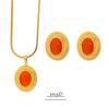 18K Gold Electroplated Retro Jewelry Set – Artificial Gem Necklace & Earrings