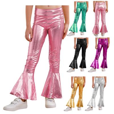 Girls Performance Pants Elastic Waistband Bronzing Cloth High Waist Design Ruffle Hem Bell Bottom