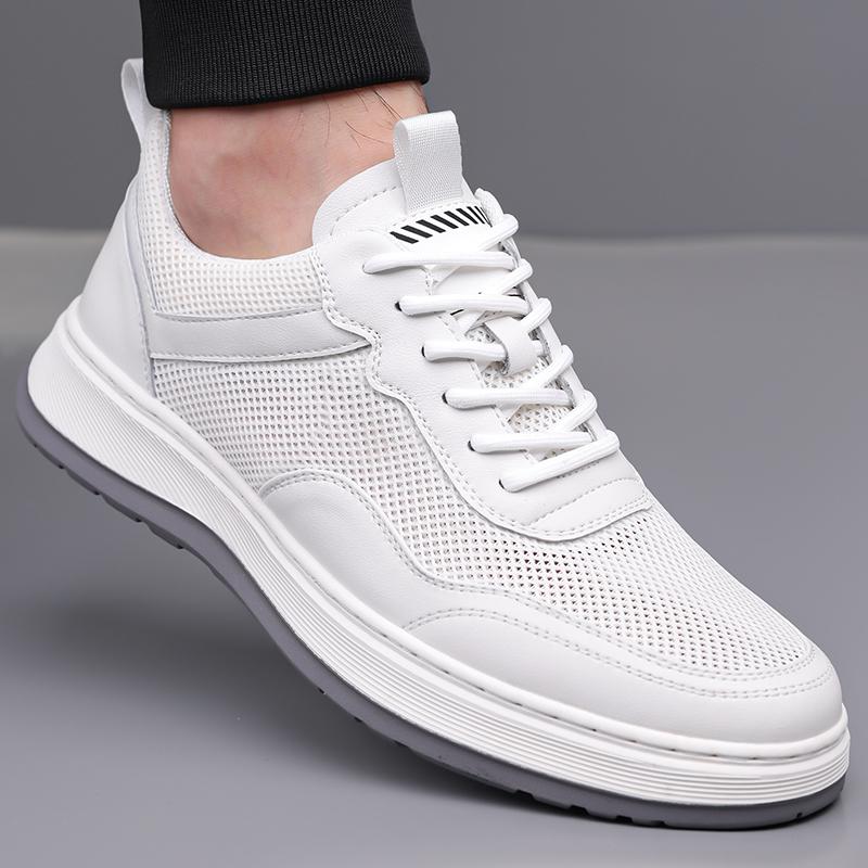 High Quality Mens Casual Leather Sneakers Fashion Antiskid Outdoor Walking Shoes Classic Lace-Up Breathable Thick Bottom Shoes