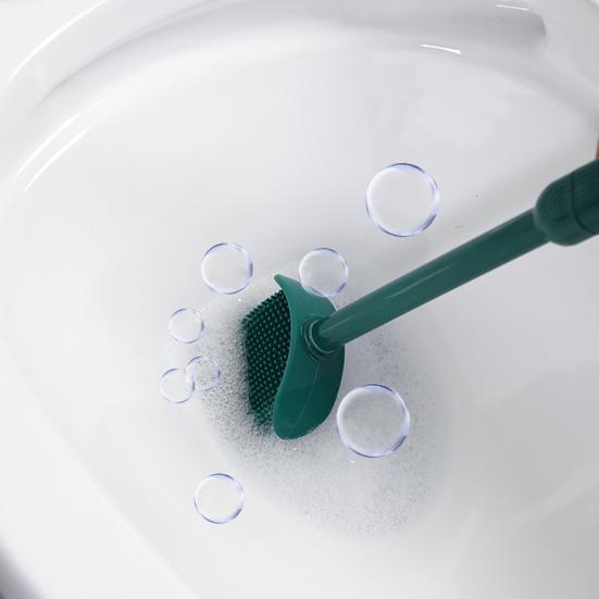 Silicone Toilet Brush Set with L-Shaped Head Wall Mounted Holder Long Non-Slip Handle No Dead Corner Design Bathroom Cleaner