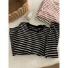 Korean Style Plus Size Striped Round Neck Long Sleeve T-shirt for Women - Autumn Winter Casual Loose Pullover