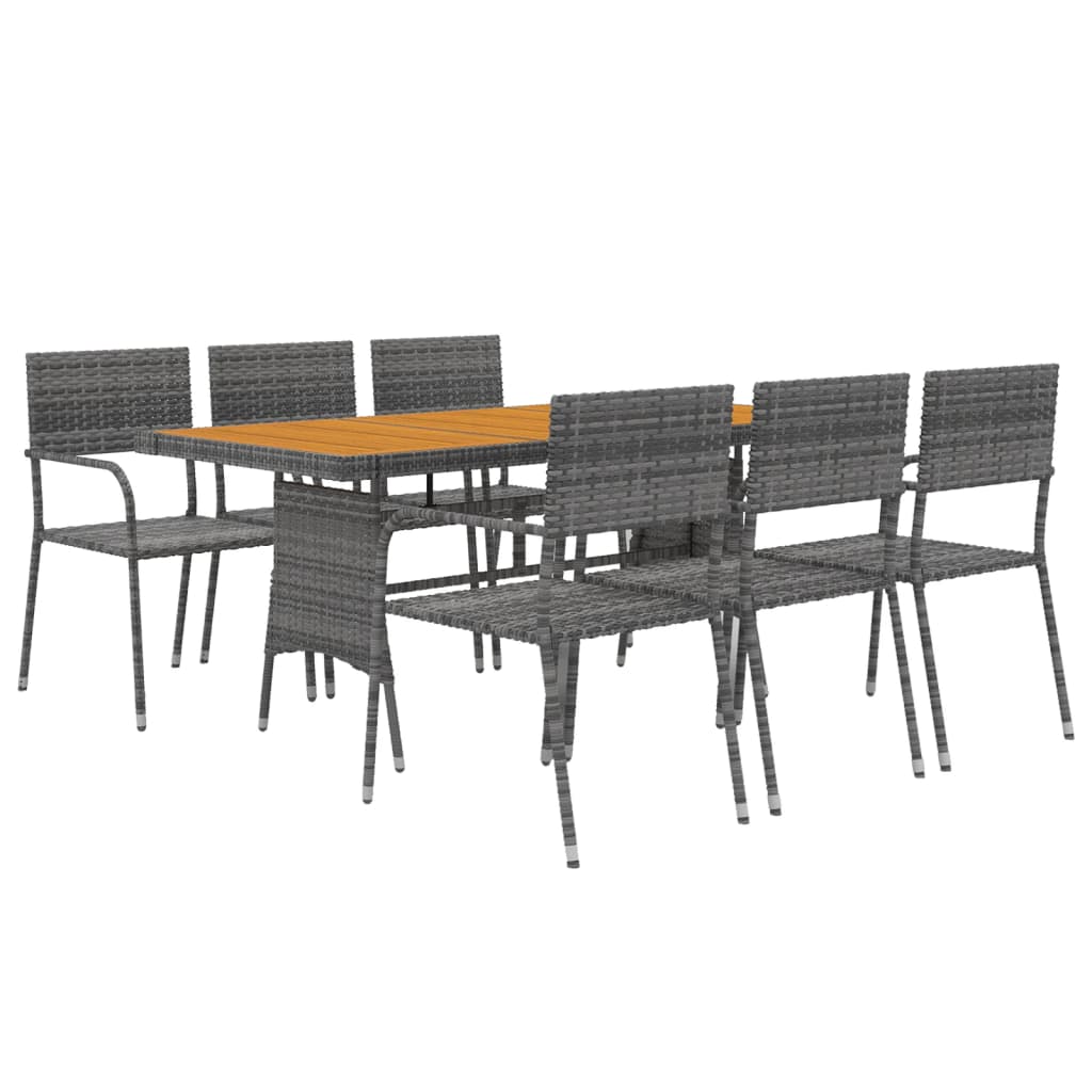 7 Piece Garden Dining Set Poly Rattan Grey