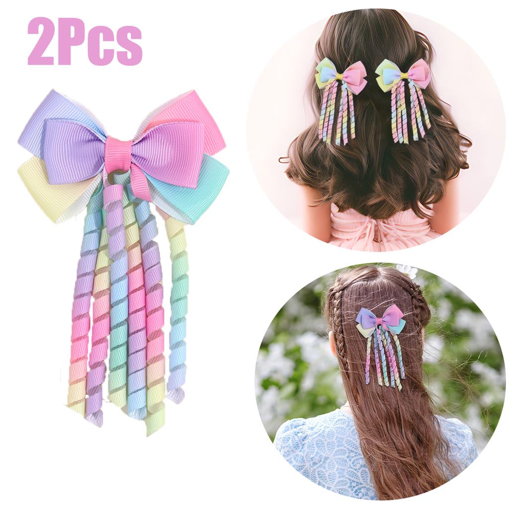Cute Bow Hair Clips for Kids Baby Girls Sweet Colorful Grosgrain Ribbon Curly Hairpins Headdress Hair Accessories 2PCS