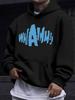 American Western Style Unisex Autumn Winter Print Hooded Long Sleeve Sweatshirt, Fun Onomatopoeia Creative Artistic Font Print Hoodie, Youthful Trendy