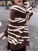 Women's high-end winter wear, crew neck pullover, zebra stripe sweater, vintage Hong Kong style, loose outerwear