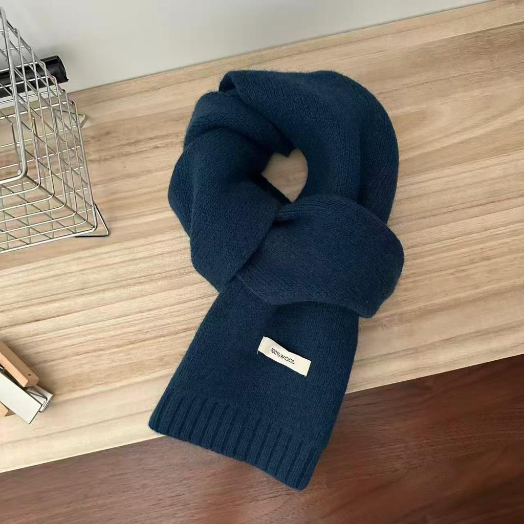 Pure Wool & Cashmere Knit Scarf — Korean Style, Versatile, Warm, Solid Color (Unisex/Couple's Style) CLE
