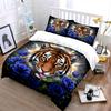 Tiger with Blue Flowers Art Bedding Duvet Cover Set  (1*Duvet Cover 2*Pillowcases, Without Duvet Insert)