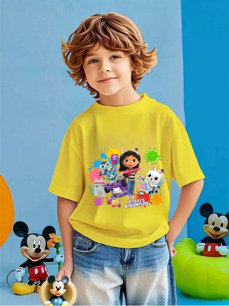 Fun Outdoor Gabbys Dollhouse 2026 Crew Neck Tshirt 314Y Boys Girls Summer Cute Kawaii Cartoon Hot Fashion Street Casual