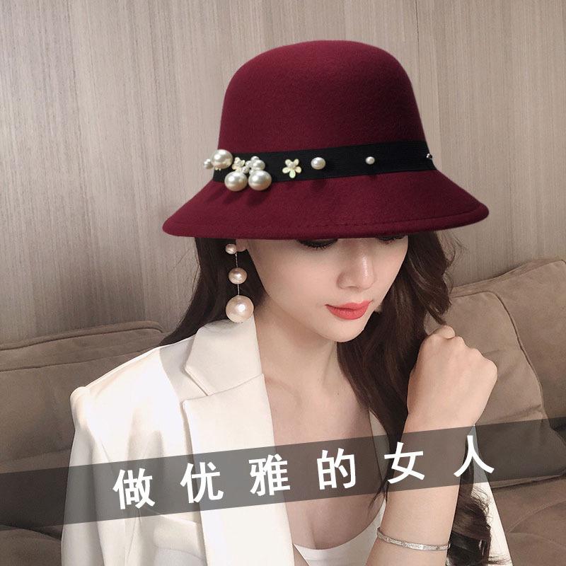 New hat women's fashion British woolen cornice hat woolen hat spring and autumn basin hat bucket hat retro top hat