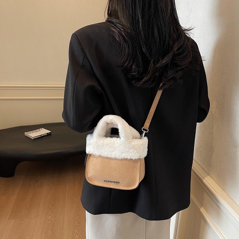 Portable plush bag women's 2025 new fashion suede bucket bag simple shoulder messenger bag