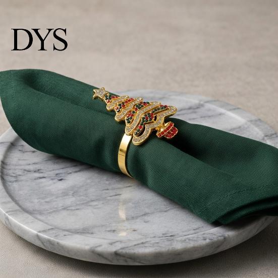 Christmas Table Decor for Dinner Tree Napkin Ring, Alloy Rhinestone Holder, Winter Rings Holiday Band Parties Decoration Festive Decorations