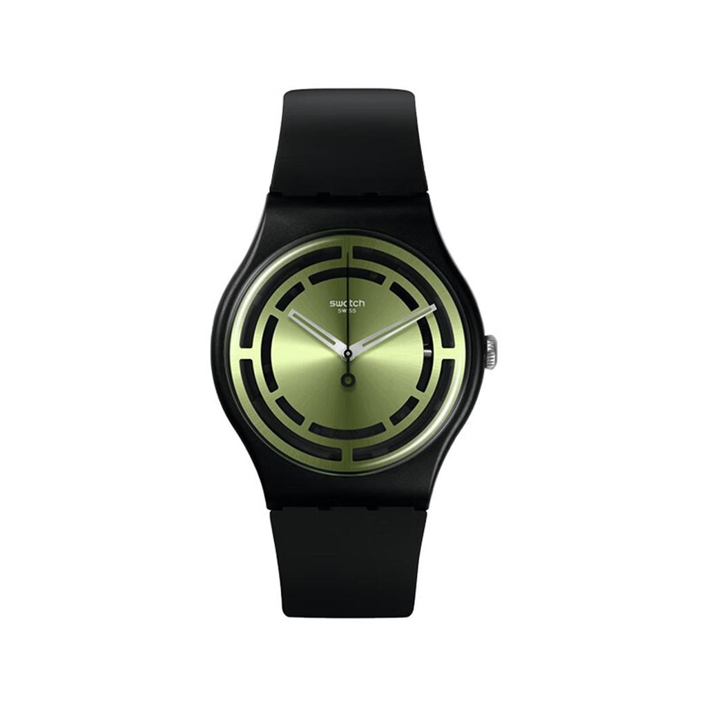 SWATCH Gent Series New Gent Series Quartz Movement Minimalist Green Light Swiss Watch 47.4mm Green Dial Plant Ceramic Case Silicone Strap SO32B117
