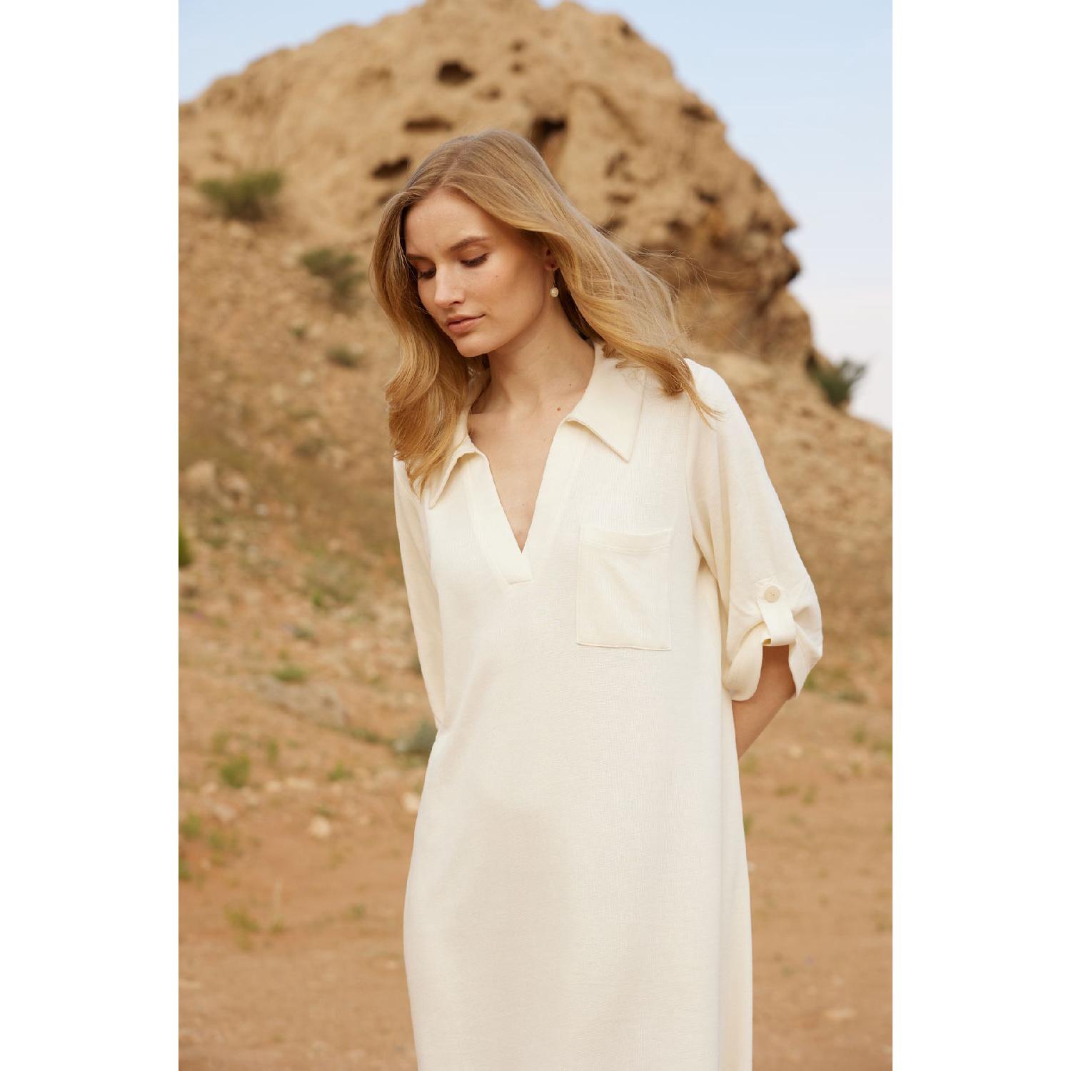 

Макси-длина Воротник Передний карман Рукава Аксессуары Длинное 100% хлопок Мерсеризованное платье цвета экрю / Nly033 40 белый