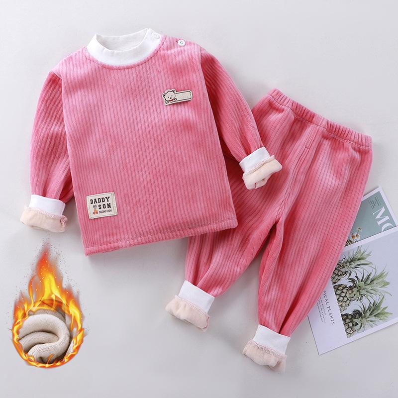 

Детская одежда Теплая с подкладкой и утолщенная Теплые брюки Комплект вельветового нижнего белья из двух частей для осени и зимы Домашняя одежда для малышей 80cm розовый