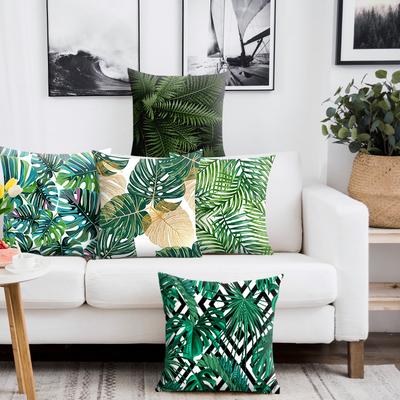 Green Tropical Plant Pattern Throw Pillow Cover With Short Plush Print Living Room Sofa Decoration Cushion Cover Pillow Covers