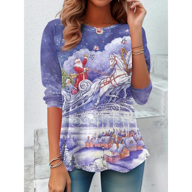 3D Printed Christmas Cute Cat Crew-Neck Long Sleeve T-Shirts Fashion Womens Clothing Casual Y2K Clothes Harajuku Female Clothing