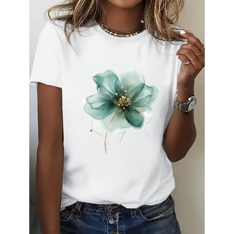 

Европейские размеры Женская футболка с коротким рукавом - Совместимый с блузкой Принт Круглый вырез Непрозрачный Топ | Не повседневный Летний Блузочный Стиль Рубашка Подходящий S белый