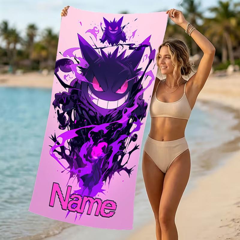 Customizable personalized beach towels Pokémon Gengar themed designs.Suitable for the beach, yoga, sports;ideal as beach accessories