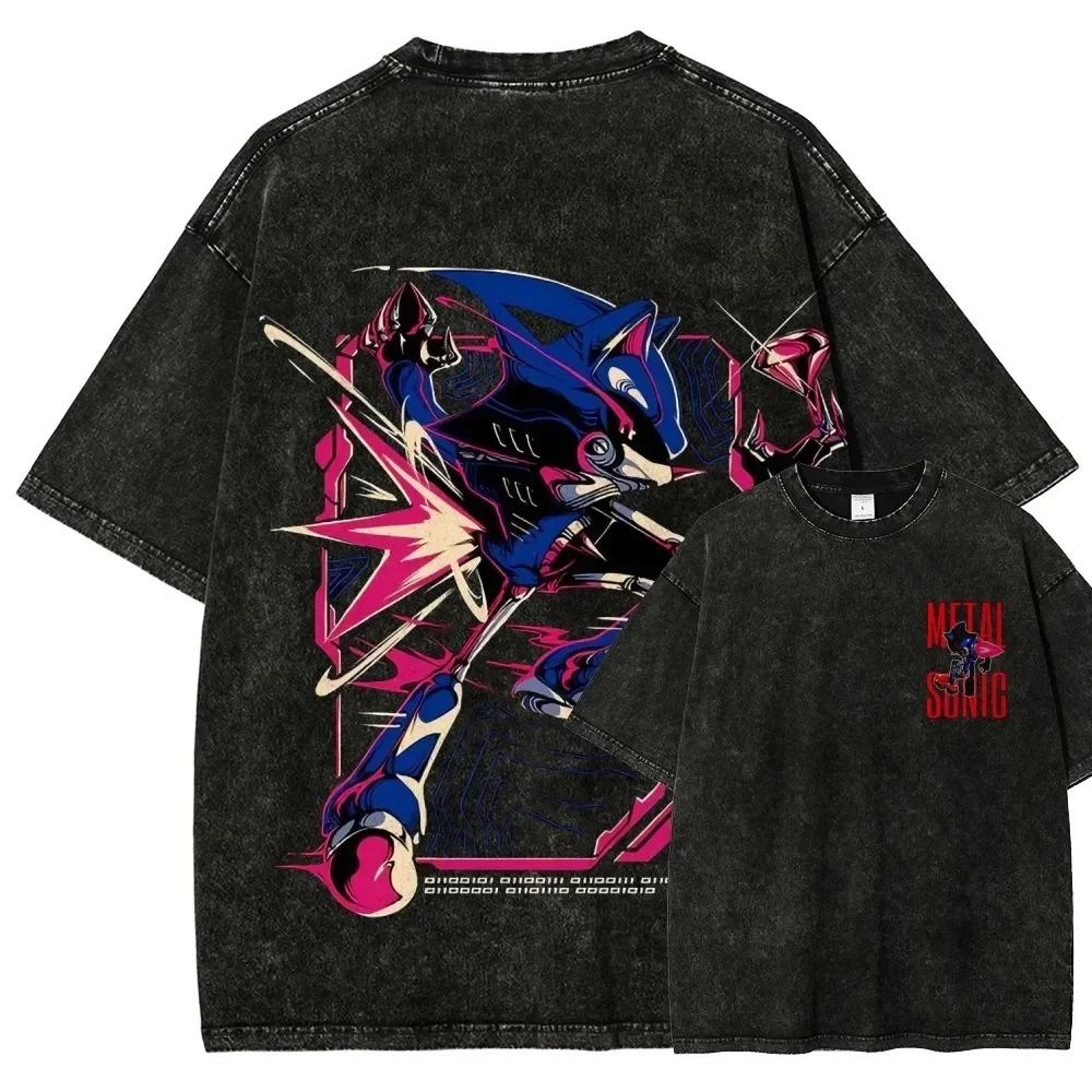 Sonic Anime Lover Washed Tshirt Year Round Clothing Personality Clothes Plus Size Unisex NewModel Couples Retro Fashion Soft