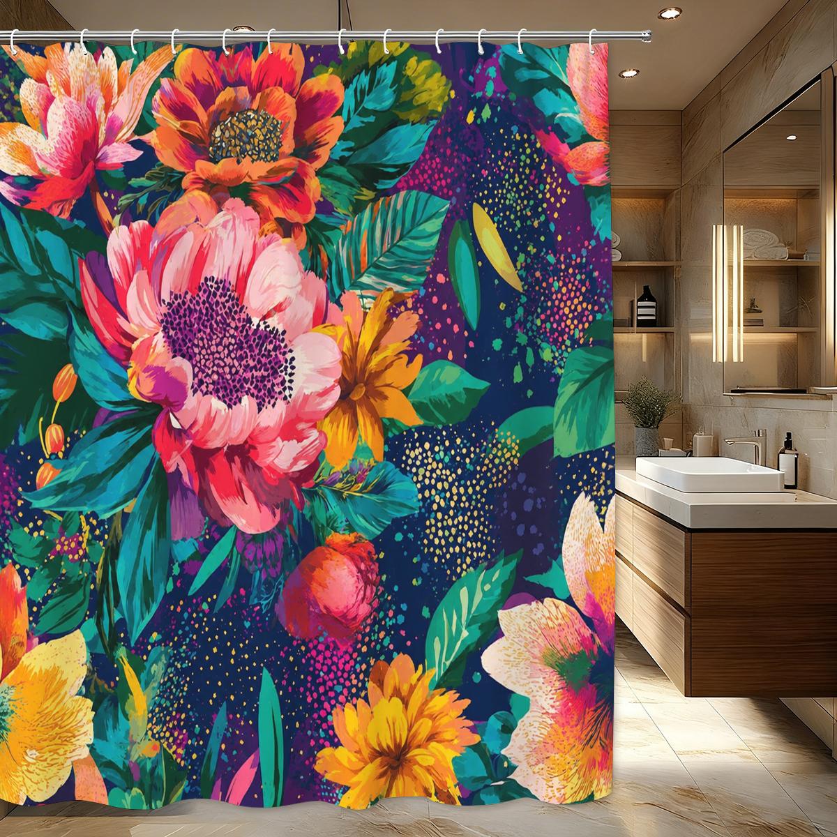 Levendige Bloemige Botanische Print Polyester Douchegordijn Stijlvolle Waterdichte Badkamer Decoratie Badkuip Liner W90xH180cm