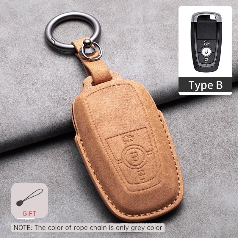 Car Remote Key Case Cover Holder for Ford Raptor F150 Edge Fusion Mustang Explorer F150 F250 F350 Ecosport Leahter Keychain Fob