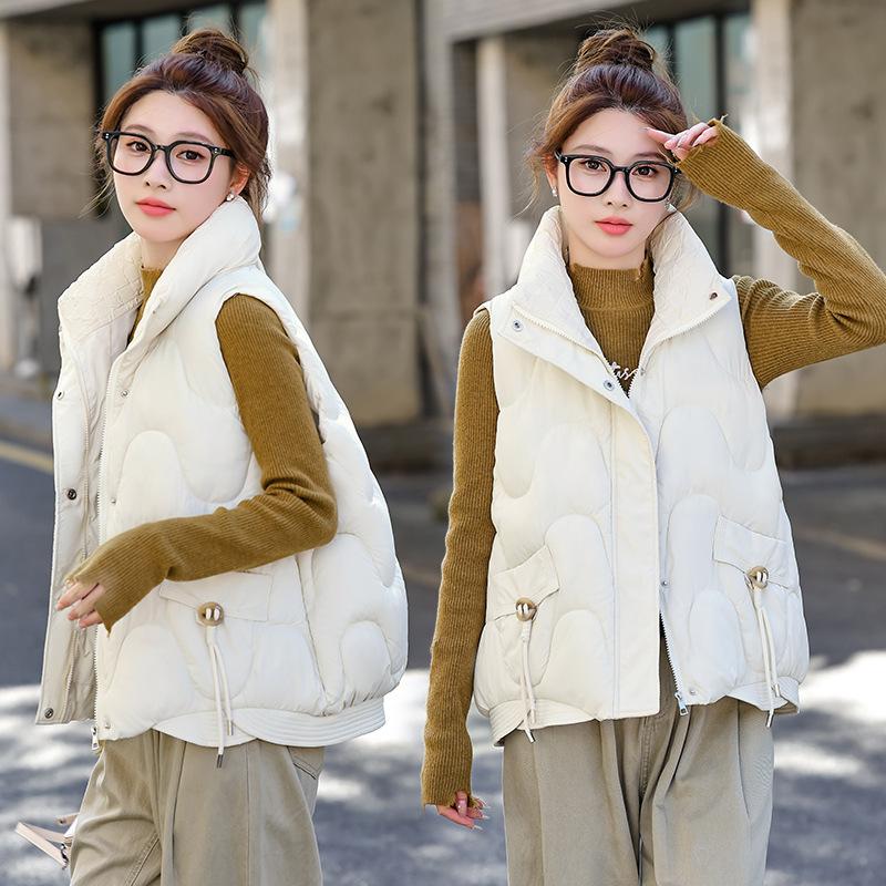 

New women s lightweight sleeveless vest stand-up collar quality jacket solid color thickened warm sports leisure loose cotton jacket M