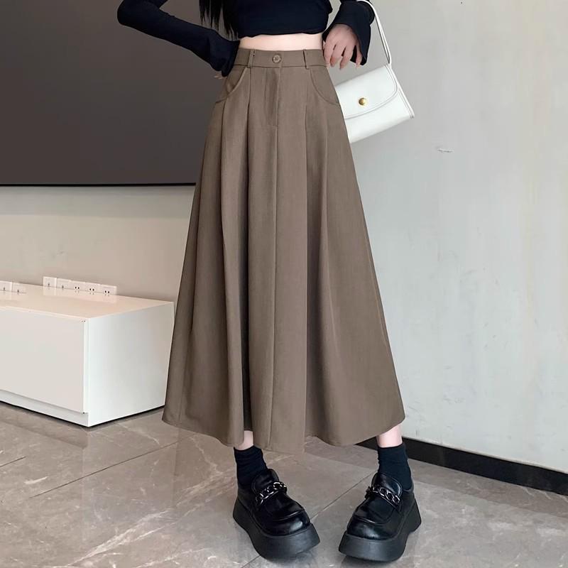 Summer 2025 Women's Black A-Line Pleated Umbrella Skirt - Flattering, Long, and Trendy