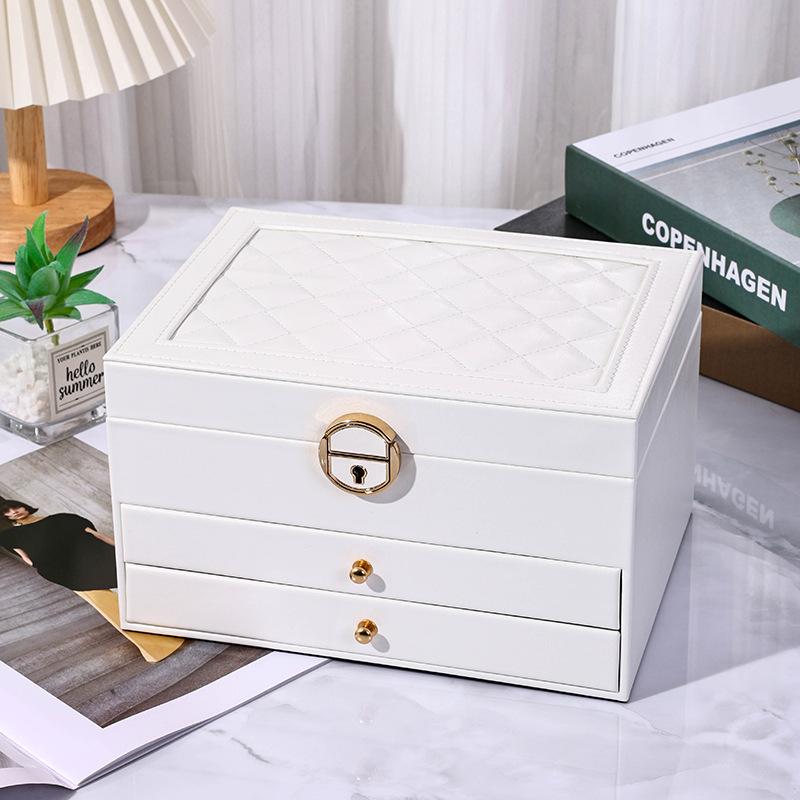 Three-Layer High-End Jewelry Storage Box with Drawers and Partitions