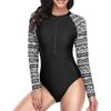 2023 Color Block Zipper Crew Neck Long Sleeve High Waist One-Piece Wetsuit