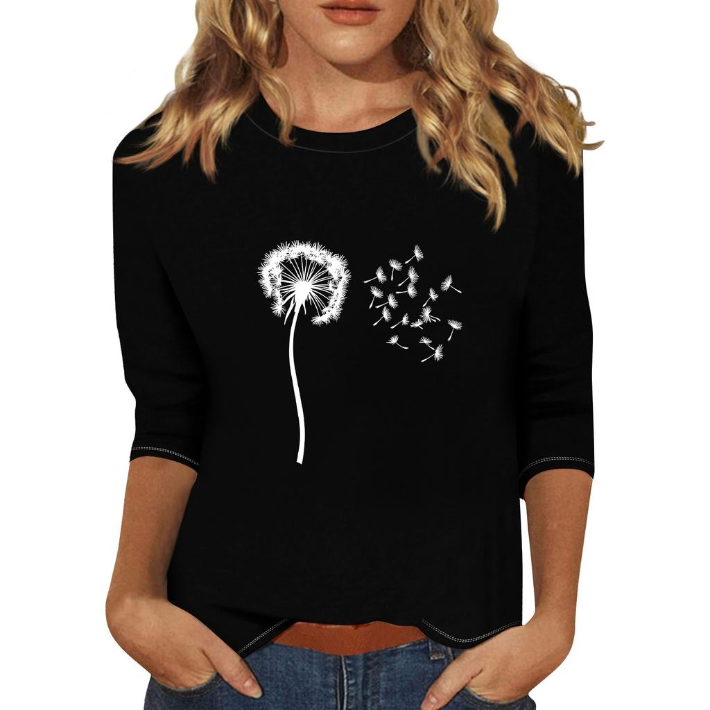 Women's Fashionable Casual Three Quarter Sleeve  Printed Collar Pullover Top