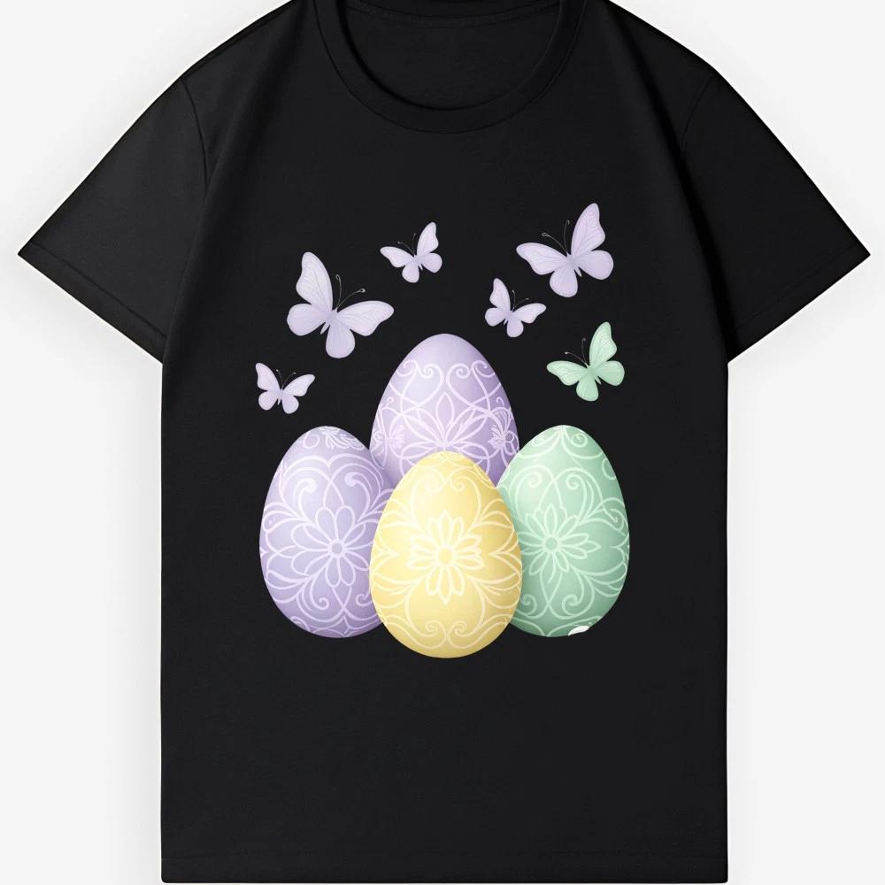 Unisex Vintage Easter Egg T-Shirt-Floral Butterfly Casual Tee Free Shipping