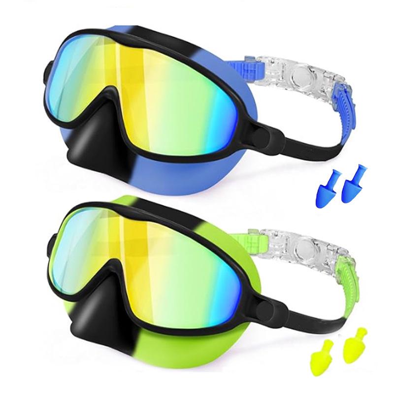 Children's Large Frame Swim Goggles with Nose Cover, Waterproof Anti-Fog, for Boys and Girls