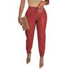 Damenmode Einfarbig Kordelzug Tasche PU-Leder Lässige Mode Kordelzug Lederhose Hose Damen