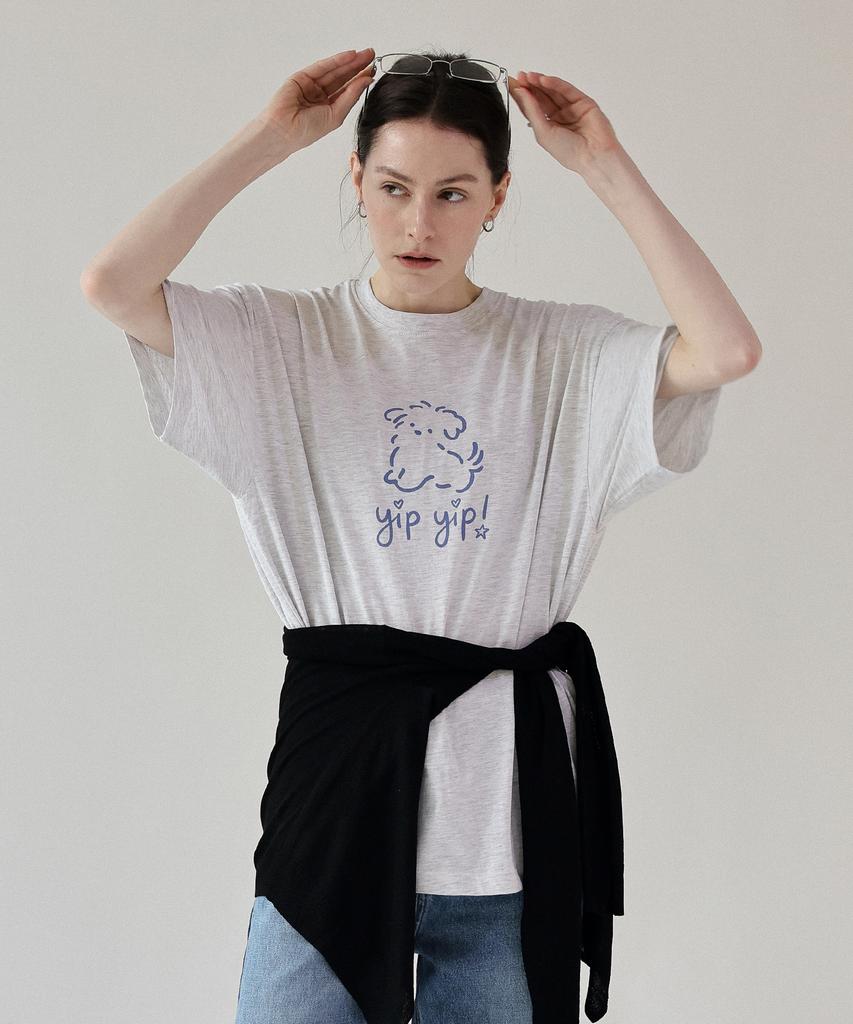 Keullaepeu Puppy Round Short Sleeve T-Shirt_White Melange