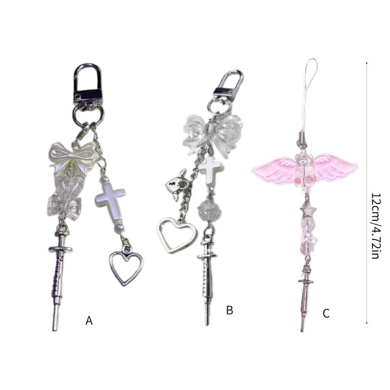 Delicate Phone Charm Keychain Bag Dangler Cute Bowknot Heart Phone Dangler Decoration for Fashionable Individuals