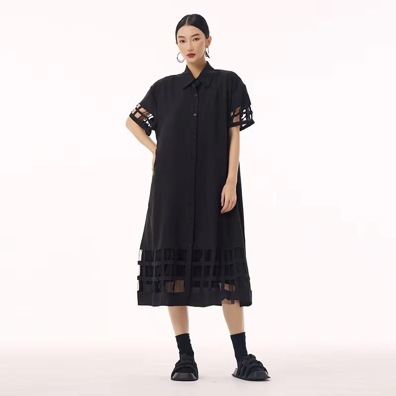 

Платье XITAO с сетчатыми вставками и рукавом до локтя GMM1351 One Size чёрный