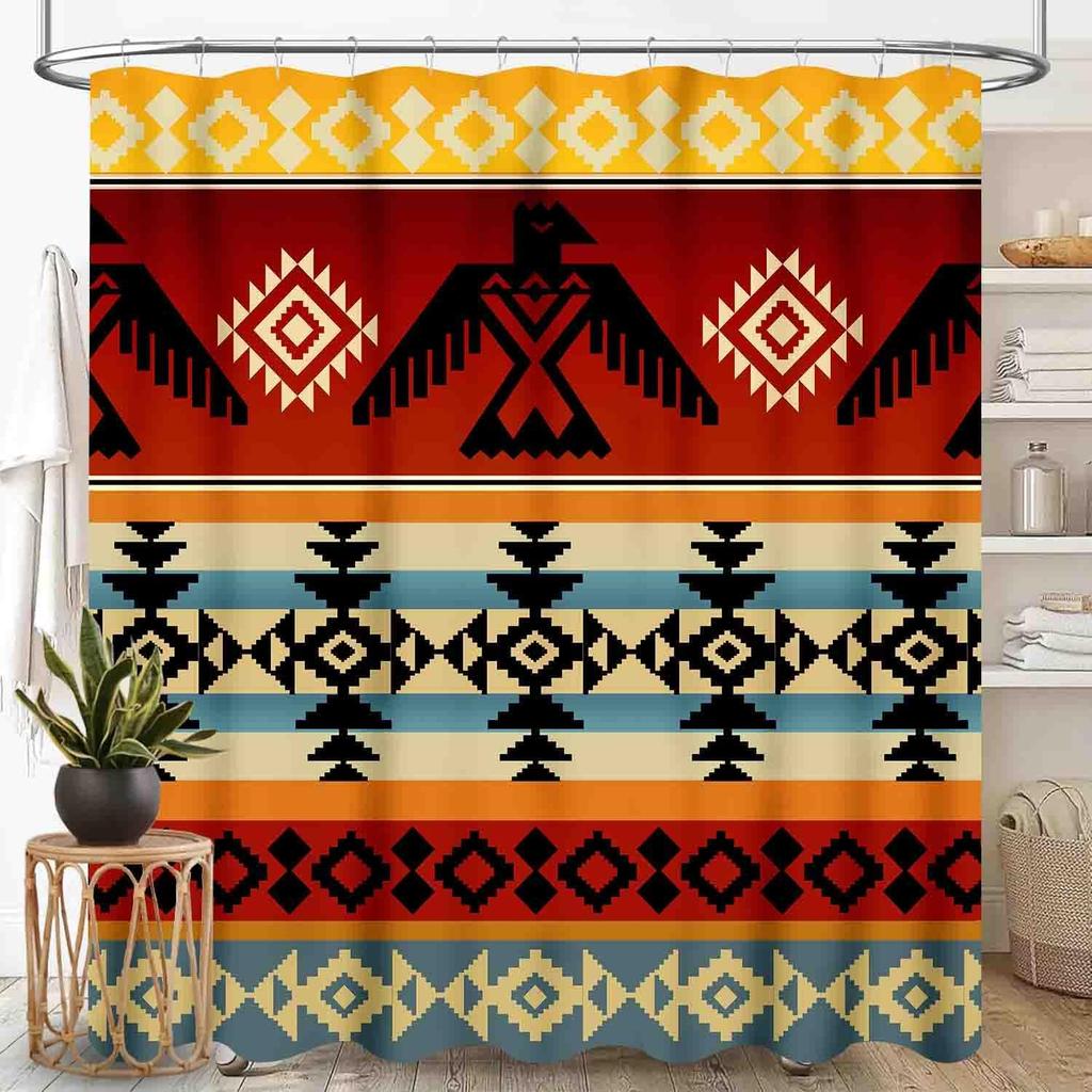 Southwestern Natvie Tribal American Ethnic Western Abstract Geometric Vintage Brown Waterproof Fabric Bathroom Shower Curtain