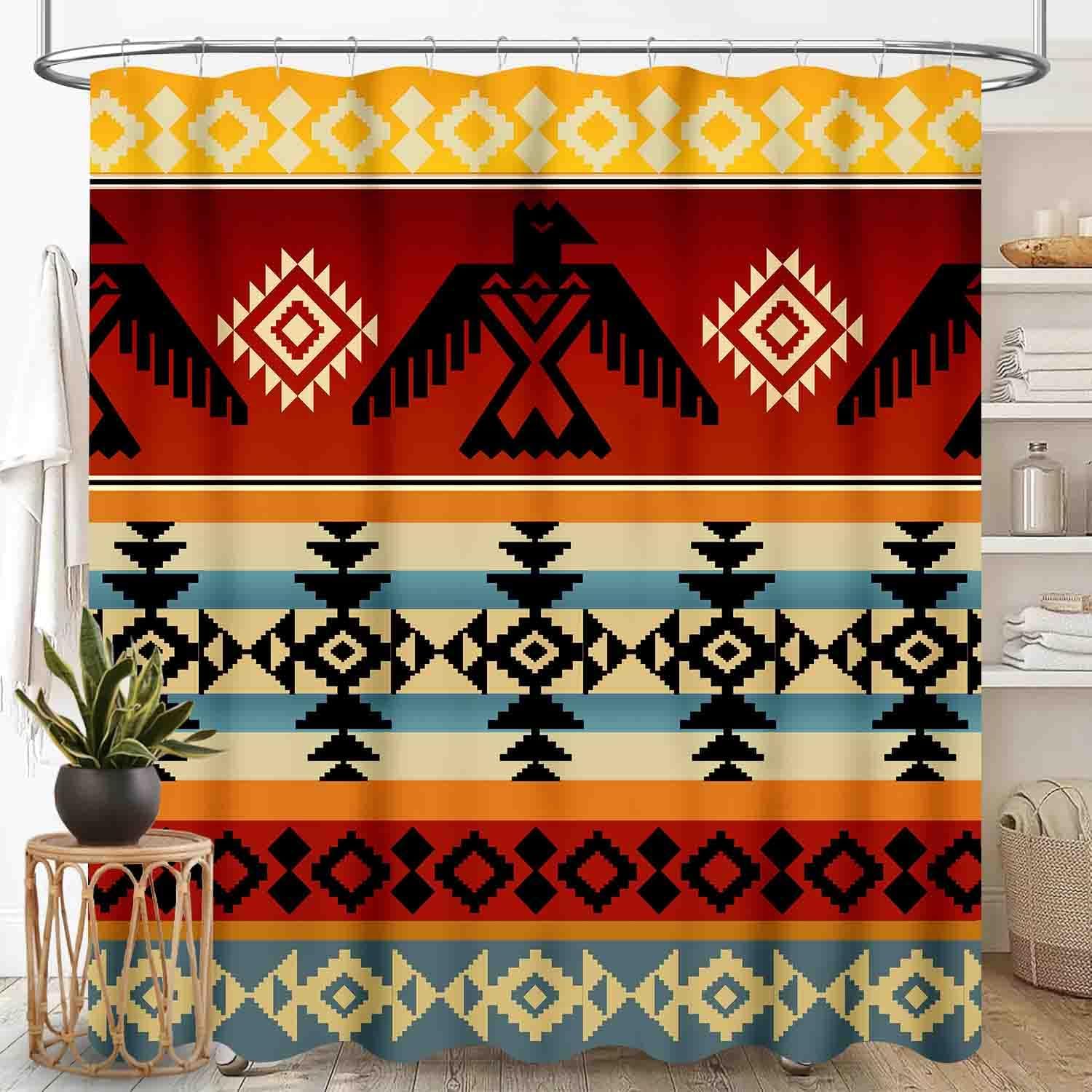 Afrikaans Modderdoek Douchegordijn, Boheems Modern Abstract Geometrisch Print Tribaal Afrika Etnisch Patroon Boho Bruin Waterdicht 180x180cm