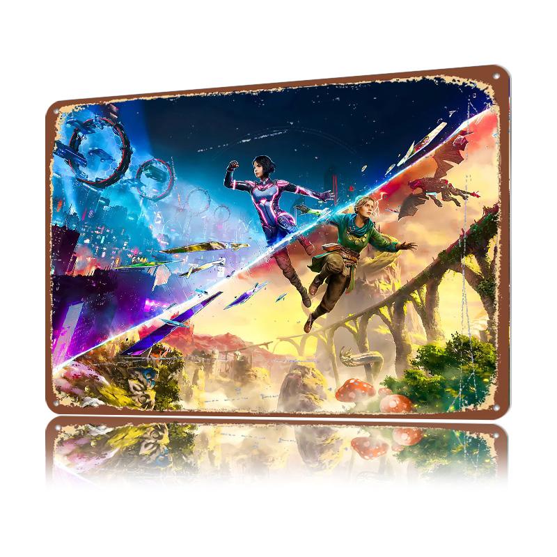 Dual World Fantasy Action Scene D Texture Printed Poster Custom Vintage Metal Tin Plate Sign for Wall Art Decoration Garage