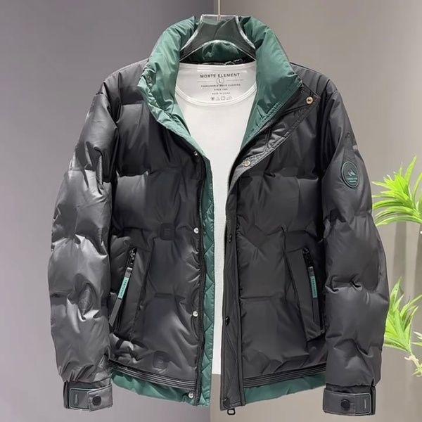 

Men s 2025 Color Block Stand Collar Down Jacket - Warm, Thickened, Short, White Duck Down Winter Outerwear M: 90-110 jin