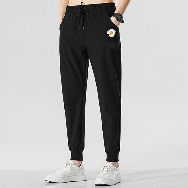 Casual pants men's thin summer print loose large size tied feet nine points tied feet sports Harlan pants