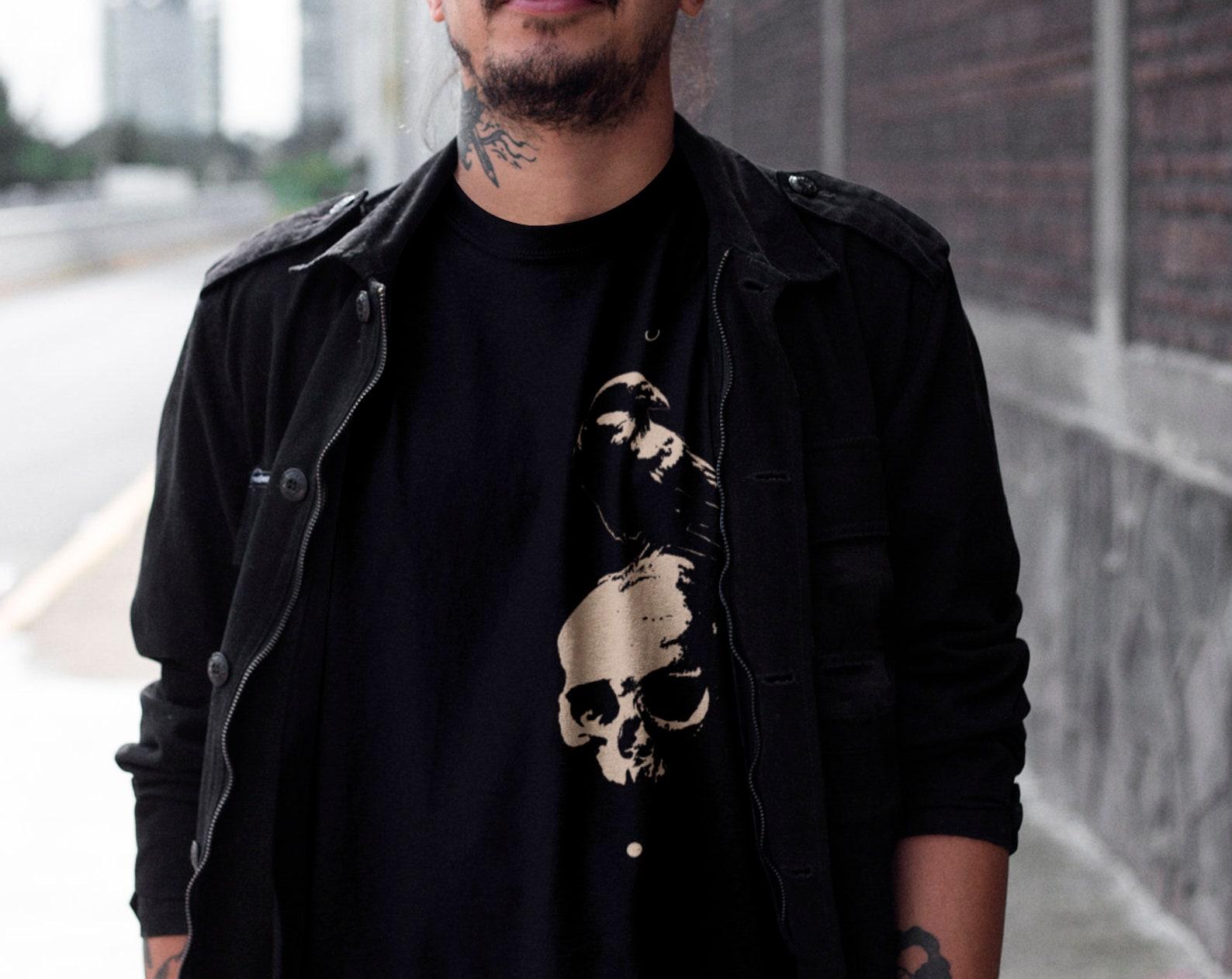 Raven Skull / Yin Yang / Gothic T-Shirt / Esoteric Illustration / Minimal Design / Black T-Shirt with Raven / Alternative Dark T-Shirt / XL