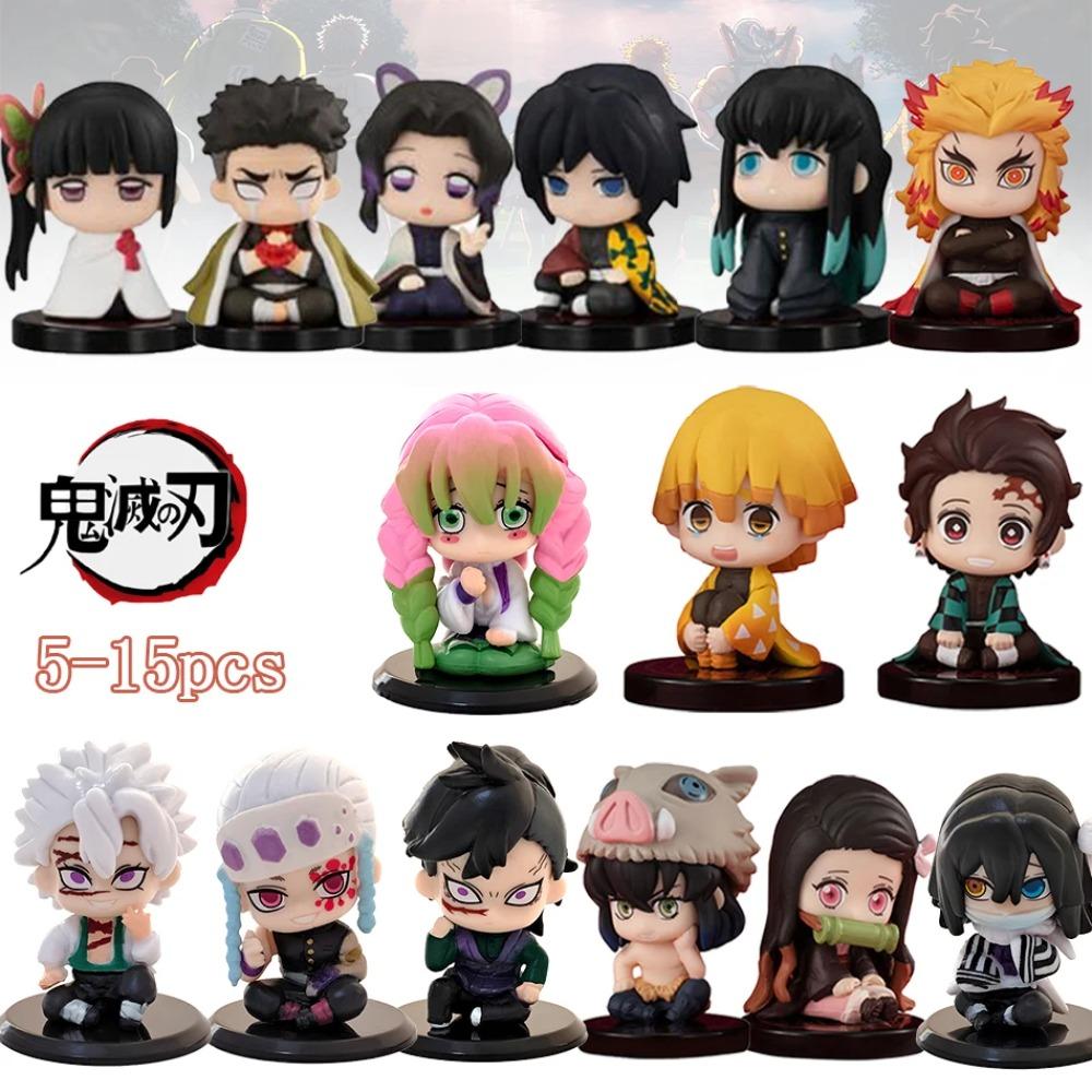 5-15pcs Q Version Demon Slayer Sitting Ghost Doll Tanjiro Nidouzi Inosuke Zenizu Toy Figural PVC Model Gift