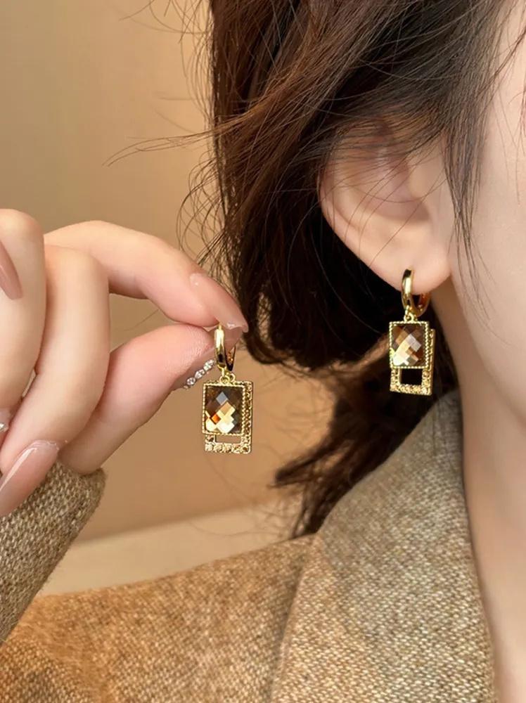 Fashion Geometric Drop Earrings Lightweight Square and Trapezoid Shaped Dangle Earrings with Faceted Crystal Detail for Women
