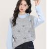 25 Year New Embroidered Flower Wool Vest with Round Neck and Layered Vest for Women, Slimming Chic Top