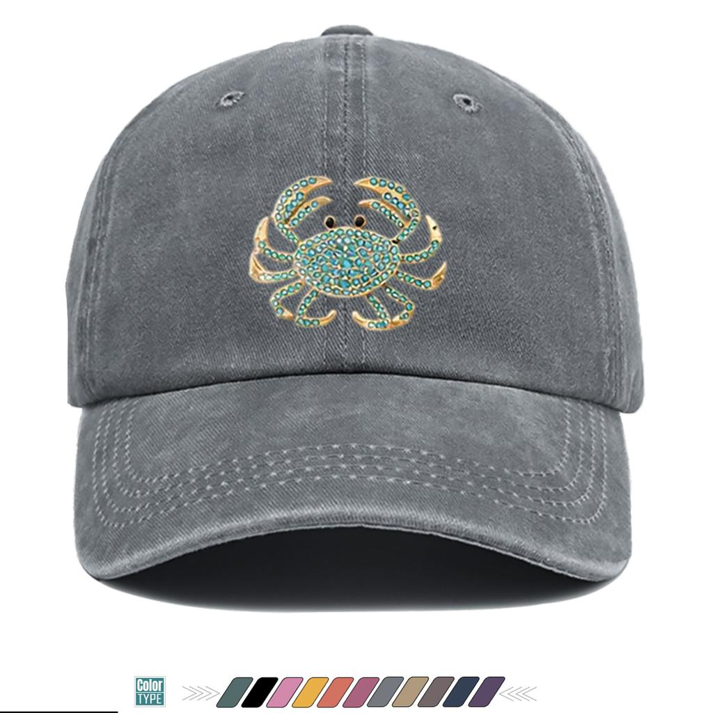 pc Rhinestone Crab Shaped Printed Baseball Cap Sparkling Rhinestone Decor Individual Trendy Sun Hat Fashionable EyeCatching