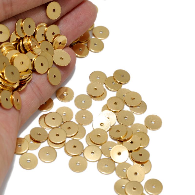 20 Stück Edelstahl-L-förmige Flachperlen, lose Perlen, runde Perlen, DIY-Schmuckzubehör für Armbänder und Halsketten