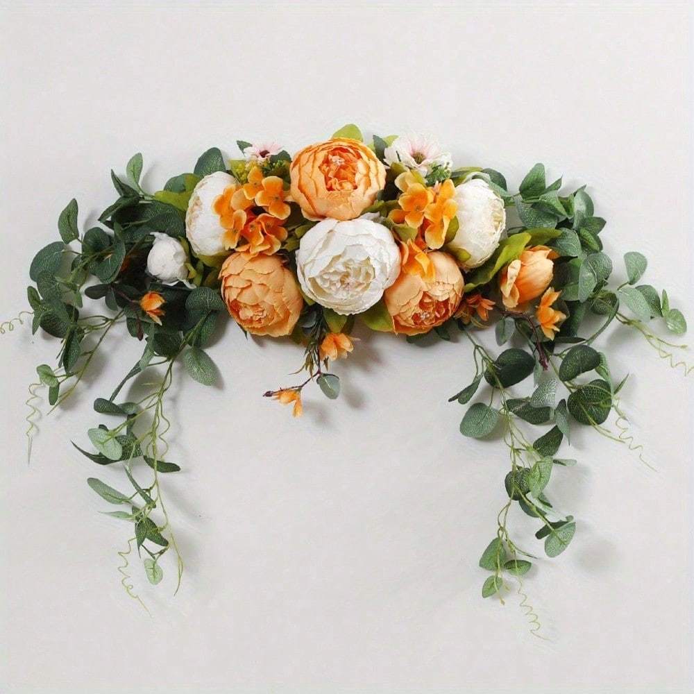 

1 шт. Пион Зеленое Растение Цветы для Спинки Стула для Свадьбы на Открытом Воздухе Приветственные Цветы для Сада Патио Фестивальная Церемониальная Декорация, Сервировка Стола 75*20cm оранжевый