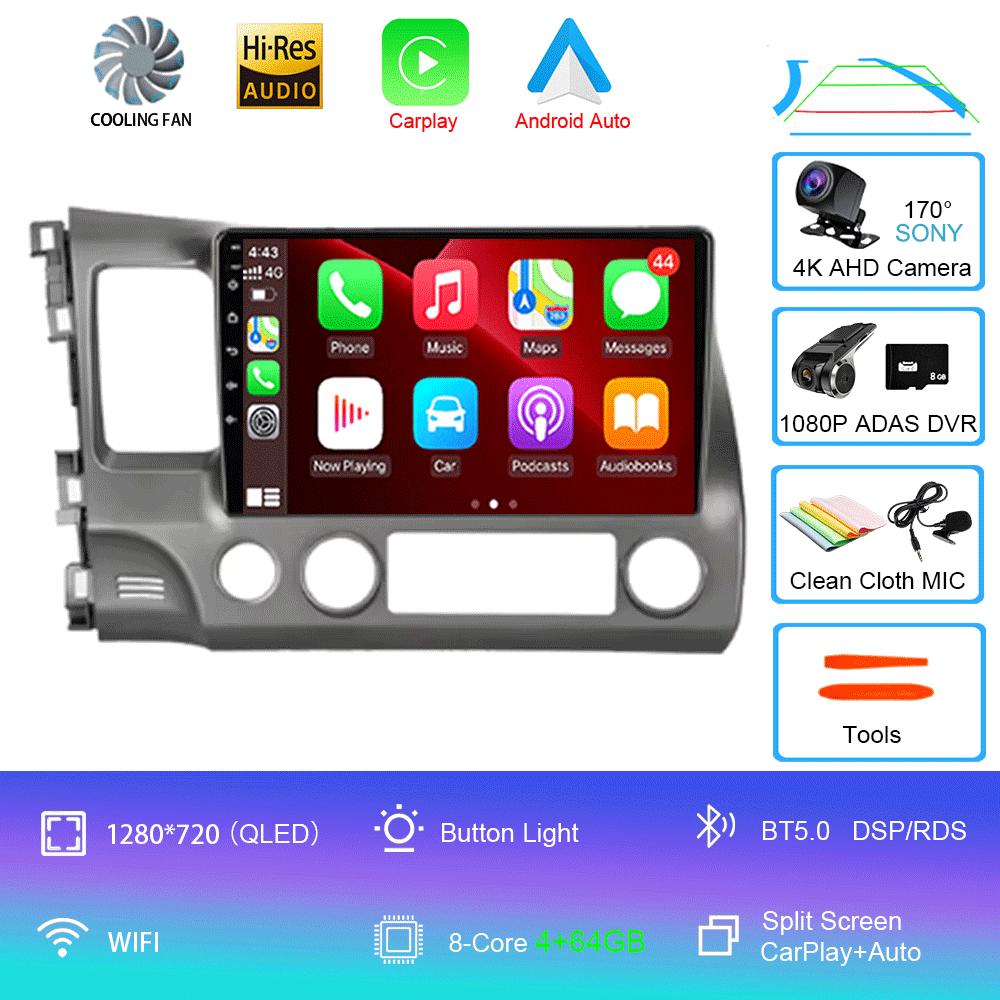 For Honda Civic 2005 - 2012 2Din 4G Android 14 Car Stereo Radio Multimedia Video Player Navigation GPS Head Unit Carplay Monitor