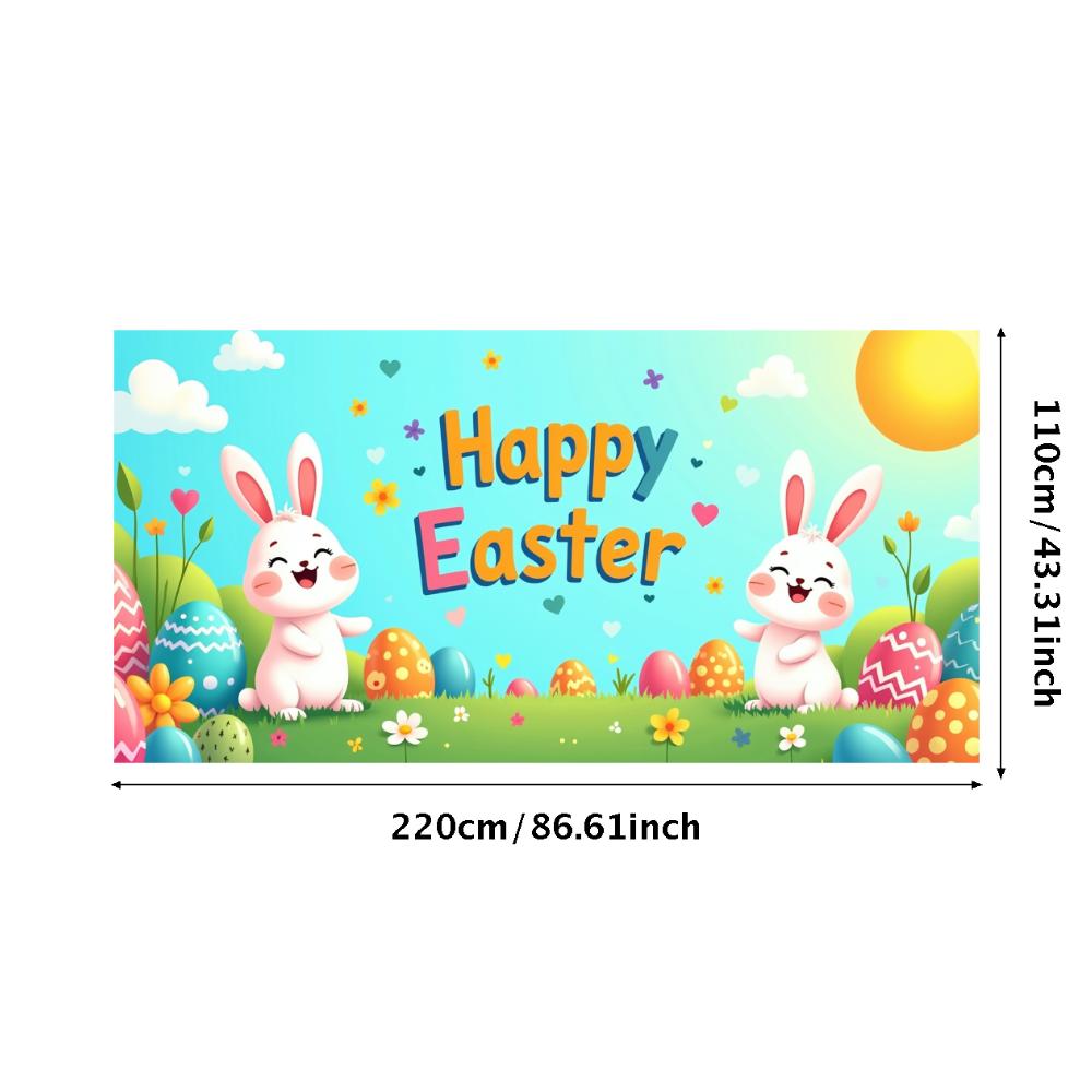 Happy Easter Backdrop Banner Easter Egg Bunnies Photography Prop Decorations Garden Party Supplies Background Spring Decor